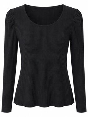 A.n.a Black Fitted Ribbed Puff Shoulder Plus Size Romantic Blouse Top 1X